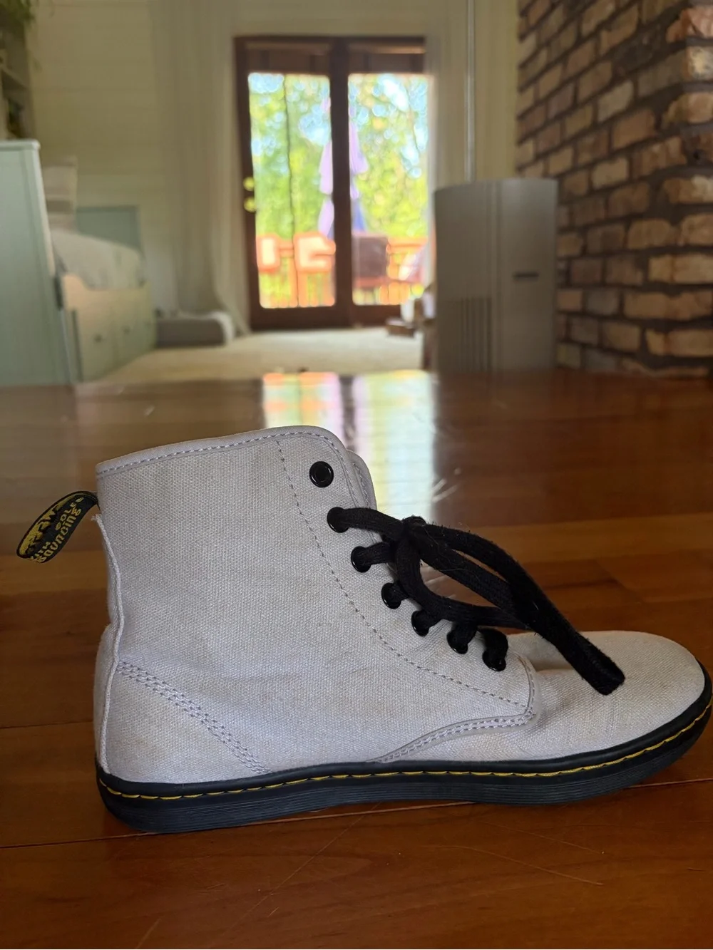 Dr. Martens Light Gray Canvas Chukka Boots with Black Laces